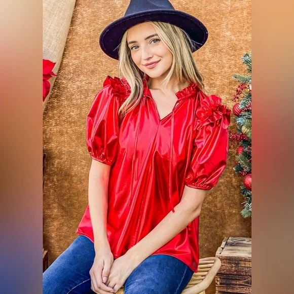 And the Why - beautiful red blouse - size M - NWT - Picture 4 of 16